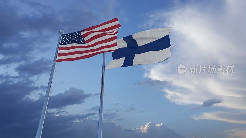 美国和芬兰国旗- 3D插图库存镜头